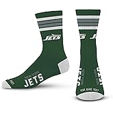 For Bare Feet NFL Youth 4 Stripe Deuce Crew Sock, New York Jets, One Size
