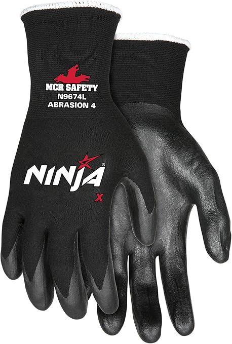 Memphis Glove N9674M Ninja X Nylon/Spandex Shell Gloves with Bi-Polymer Dipped Palm and Fingertips, Black, Medium, 1-Pair