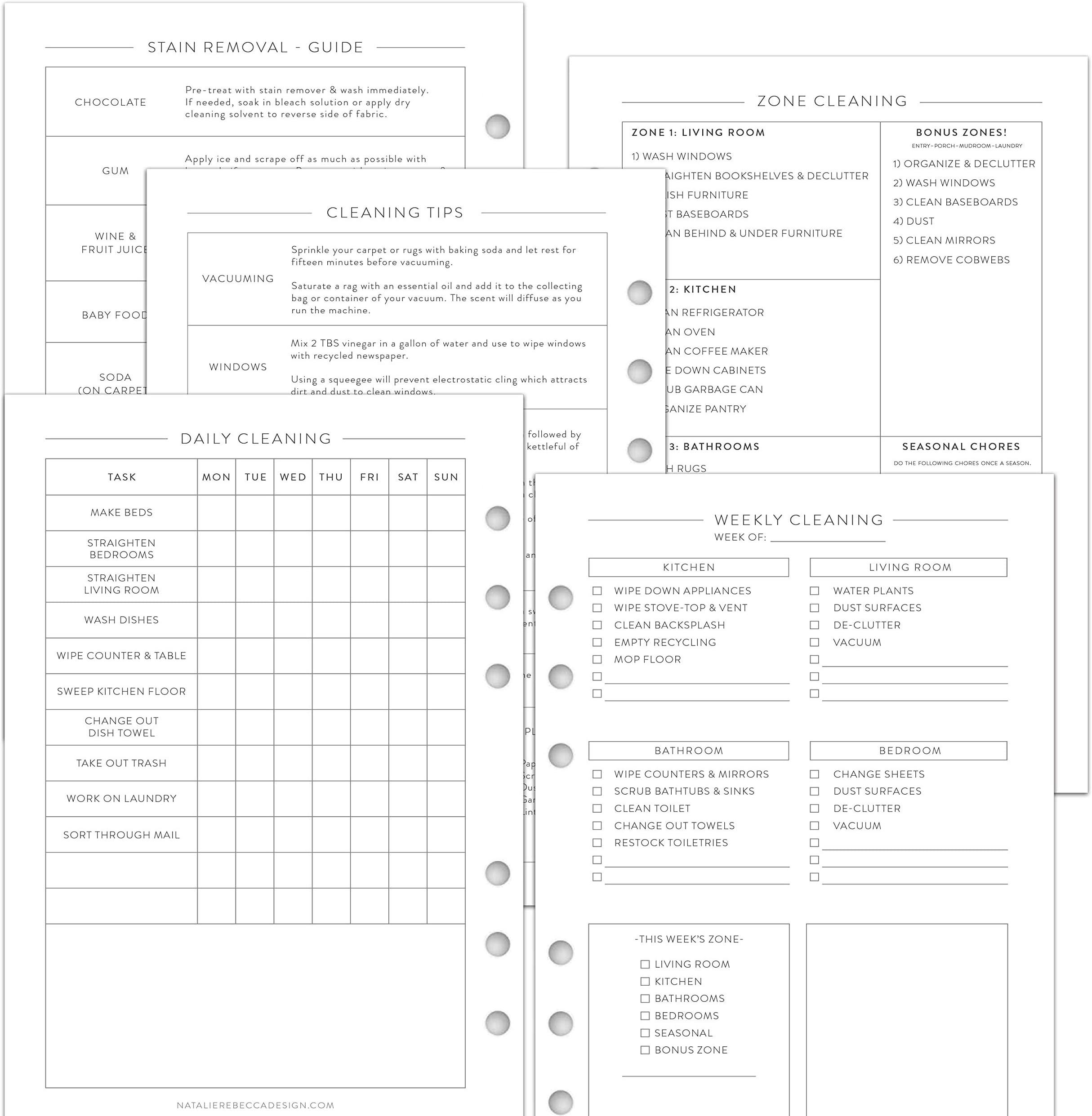 A5 Cleaning Schedule Kit for Filofax Planners, Carpe Diem, Daily and Weekly Lists, 6 Month Supply (Notebook Not Included)