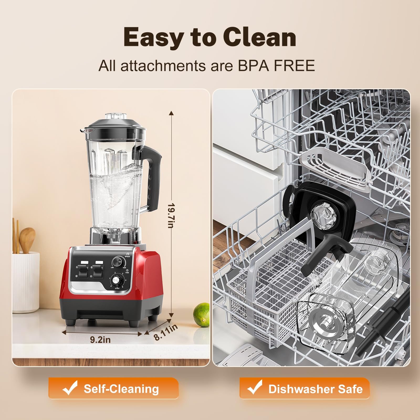 MAGETANG Batidora de batidos de 1800 W, potentes batidoras para cocina, 70 onzas de gran capacidad y recipientes sin BPA con taza para llevar, batidora de encimera para batidos, trituración de hielo y bebidas congeladas, color rojo