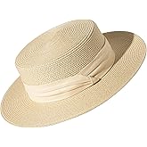 Lanzom Sun Hats for Women Wide Brim Straw Boater Hat Foldable Packable Beach Hat for Summer Fit Size 6 8/7-7 1/4