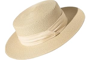 Lanzom Sun Hats for Women Wide Brim Straw Boater Hat Foldable Packable Beach Hat for Summer Fit Size 6 8/7-7 1/4