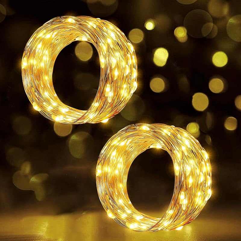 Ollny Fairy Lights Battery Operated 2 Pack 10m 100 LEDs Warm White