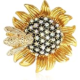 ETHOON Sunflower Brooch Pins for Women Crystal Rhinestones Retro Handmade Jewelry Elegant Sun Flower Brooches Pins