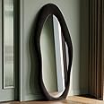 Honyee Full Length Mirror, 63" x 24" Wall Mirror, Flannel Wrapped Wooden Frame Floor Mirror, Irregular Wavy Mirror Hanging or Leaning Against Wall for Cloakroom/Bedroom/Living Room, Black