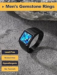 U7 Men Statement Wedding Band with Blue Topaz