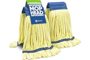 MICROFIBER WHOLESALE Commercial Mop Head Replacement - 2 Pack Large Yellow Microfiber Tube Mop | Industrial Wet Mops | Washable Refill, Reusable, Heavy Duty, Looped End Mopheads | Hardwood, Concrete
