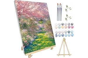 hyzsj Paint by Numbers Kit for Adults with Frame,Tree Flowers Paint by Numbers for Adults, Paint by Number with Easel, DIY Garden Paint by Number Kits for Home Wall Decor（11.8x15.7inch