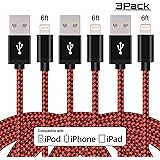 Everdigi iPhone Cable, 3Pack 6FT Nylon Braided 8pin Lightning to USB Charge & Sync Charger Cord for iPhone7/7 Plus/6s/6s Plus/6/6 Plus/5/5S/5C/SE, iPad and iPod (Red&black)