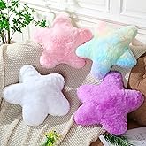 SmoothNovelty 4 Pieces 15" Star Pillows, Cute Soft Fluffy Decorative Throw Pillows with Faux Rabbit Fur for Sofa Bedroom Living Room Floor Cushions Home Decor(Multicolor)