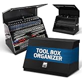 Montezuma Triangle Tool Box Organizer - 30&rdquo; Portable Tool Chest for Trucks | 16 Gauge Steel, Multi Tier Lockable Storage with Gas Spring Lid and Weather Resistant Seal, LA400B for Mechanics and Trucks