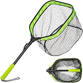 Floating Fishing Net for Fly Fishing, Foldable Landing Net | 31.2" Length, 15"x11.8" Hoop, Fish Net with Rubber Coated Polyethylene Mesh for Bass, Trout, Kayak &amp; Boat Fishing