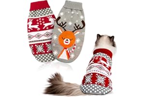 HYLYUN Cat Christmas Sweater 2 Packs - Puppy Christmas Sweater Pet Reindeer Snowflake Sweaters for Kittys and Small Dogs M