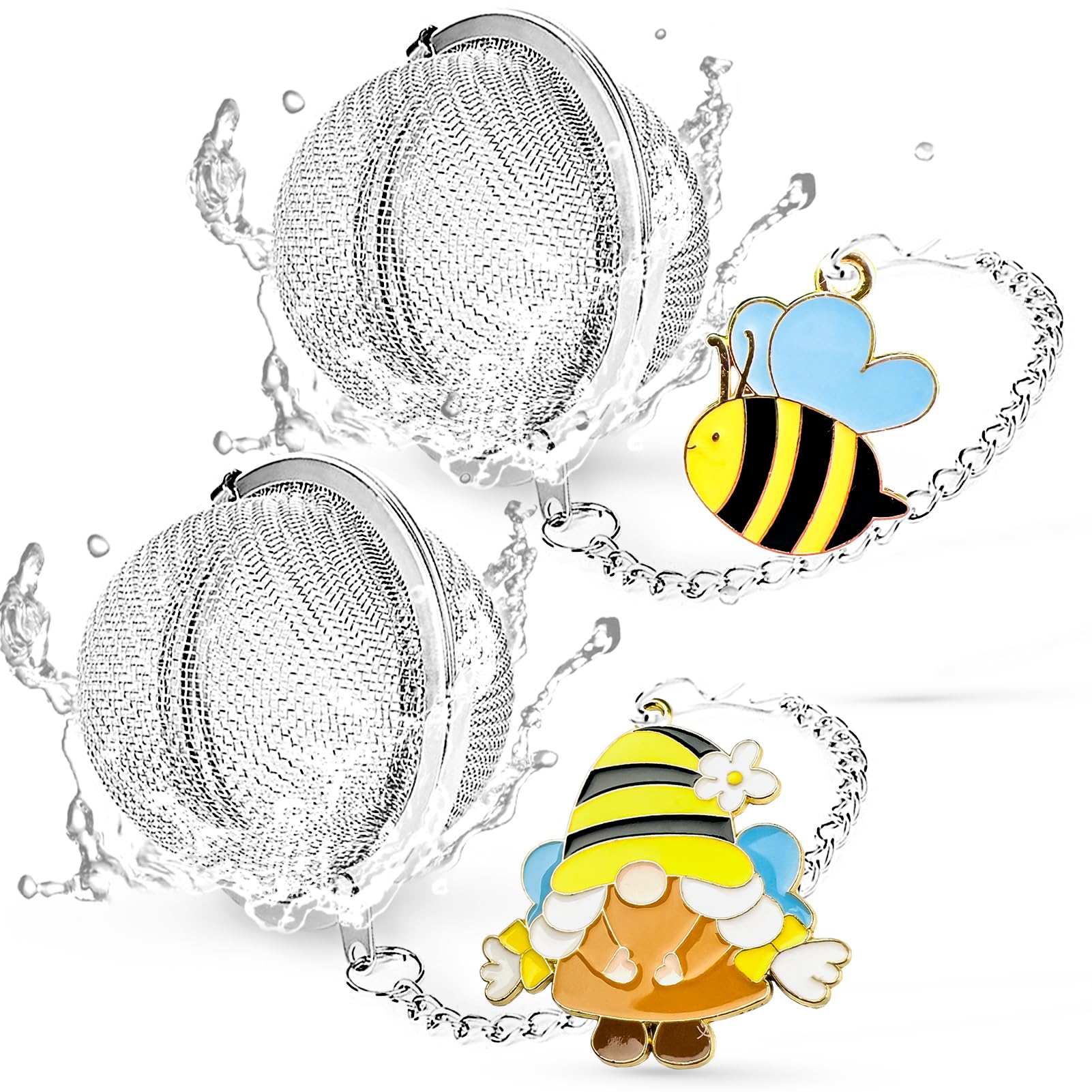 TeaSanavie 2 Pack Tea Infuser for Loose Leaf Tea with Gnome & Honey Bee Charms - 304 Stainless Steel Tea Steeper, Nature Themed Tea Gift