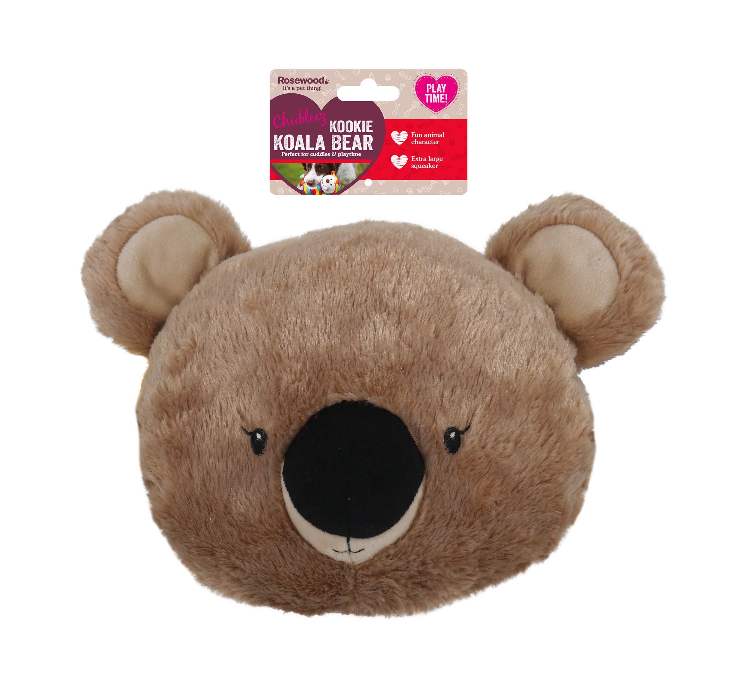 Rosewood Chubleez Kookie Koala Bear, Plush Interactive Dog Toy with Squeaker
