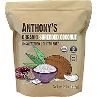 Anthony's Organic Shredded Coconut, 2 lb, Unsweetened, Gluten Free, Non GMO, Vegan, Keto Friendly