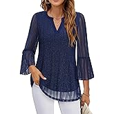 Timeson Women's 3/4 Sleeve Tops and Blouses V Neck Business Casual Shirts Dressy Tunics