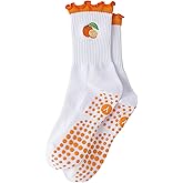 Yawlsow Cute Pilates Grip Socks for Women Ruffle Frilly Yoga Socks Non Slip Cotton Crew Grippy Sock for Barre Workout