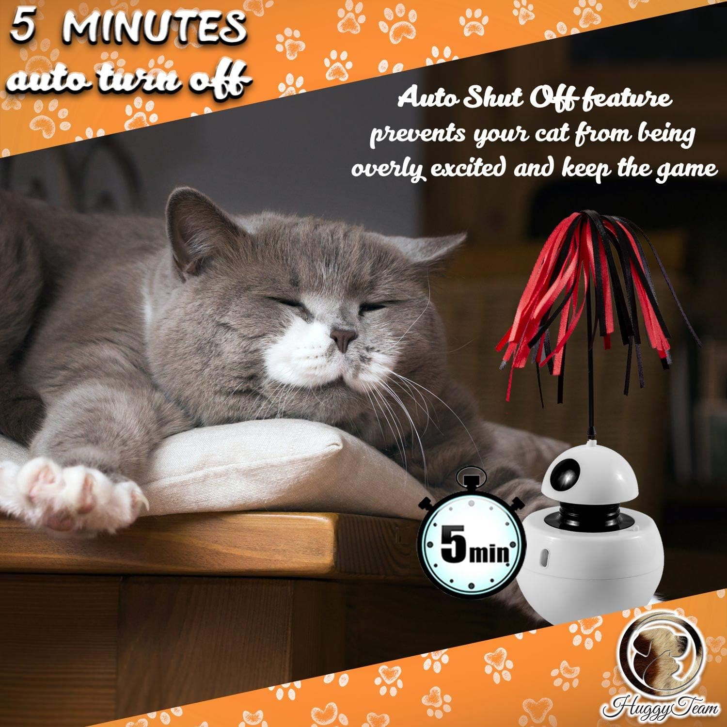 HuggyTeam Smart Interactive Cat Toy - Light Pointer for Cats, 360 Degree Self Rotating Ball, Sound, Accessory Replaceable. Free- Fish Toy. Every Detail Stimulate Hunting Instinct for Your Cats. : Pet Supplies