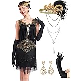 RRYIO 1920s Flapper Dresses for Women, Lace V-Neck Great Gatsby Costumes with Fringe