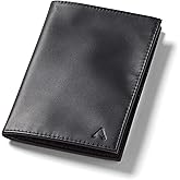 Allett Passport Wallet, Black | Leather, Thin Bifold, Minimalistic, Front Pocket, RFID Blocking | Holds 2-10 Cards & Passport | For Men & Women