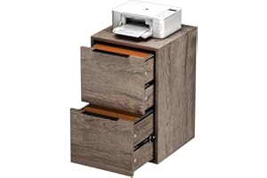 GREATMEET Wood Two Drawer File Cabinet, Vertical Wood Filing Cabinet, 2 Drawer Filing Cabinet, Small Wood File Cabinets for Home Office, 2-Drawer File Cabinet Wood Under Desk, Printer Stand, Grey