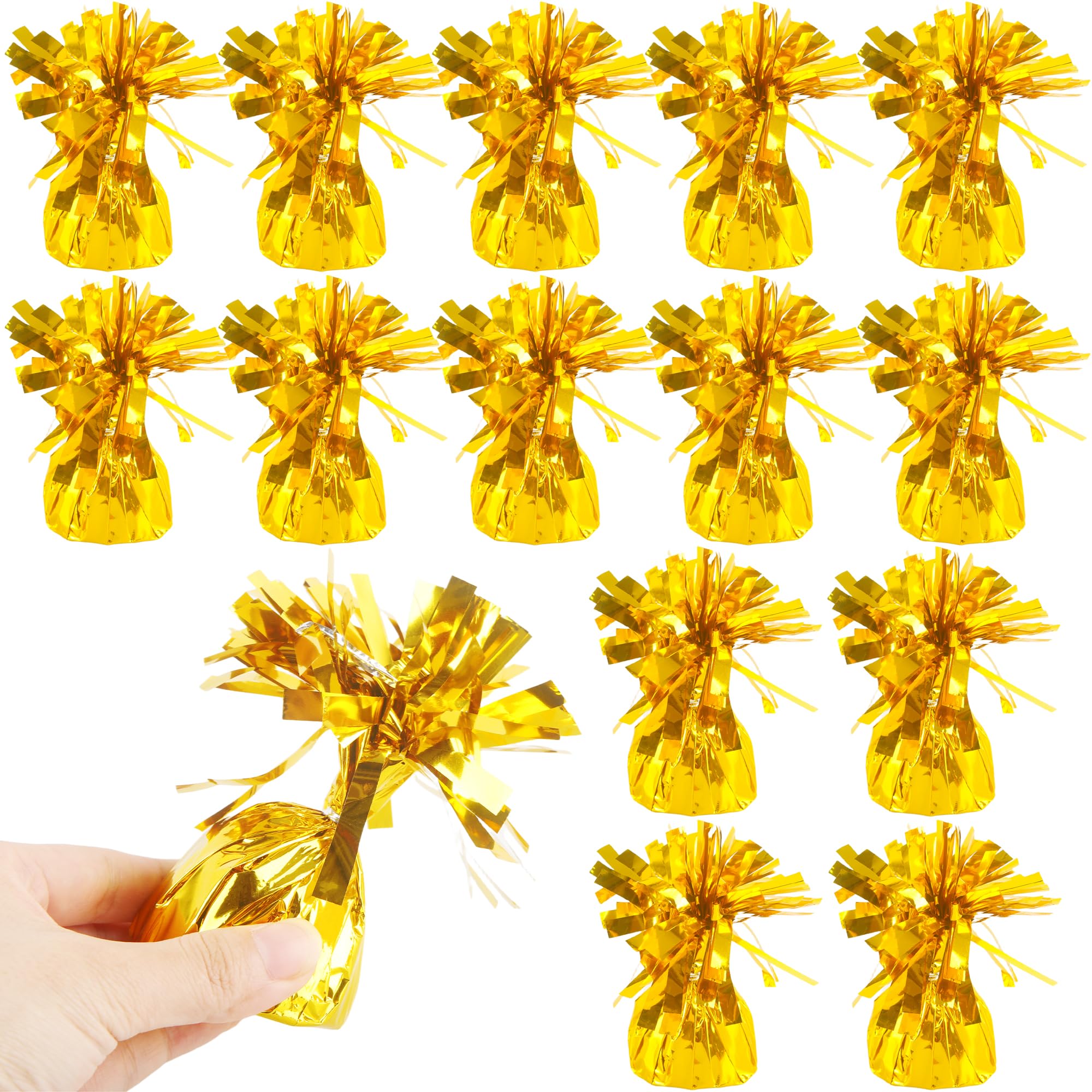 Photo 1 of 15 Pack 4.7 Inchc Metallic Foil Wrapped Balloon Weights Heavy Weight Balloon Holders for Birthday Wedding Graduation Baby Shower Party