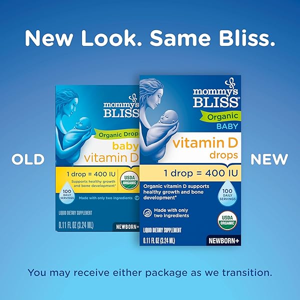 MOMMY’S BLISS ORGANIC BABY VITAMIN D DROPS | PROMOTES HEALTHY GROWTH AND BONE DEVELOPMENT | AGE NEWBORN+ | 0.11 FL OZ (100 SERVINGS)