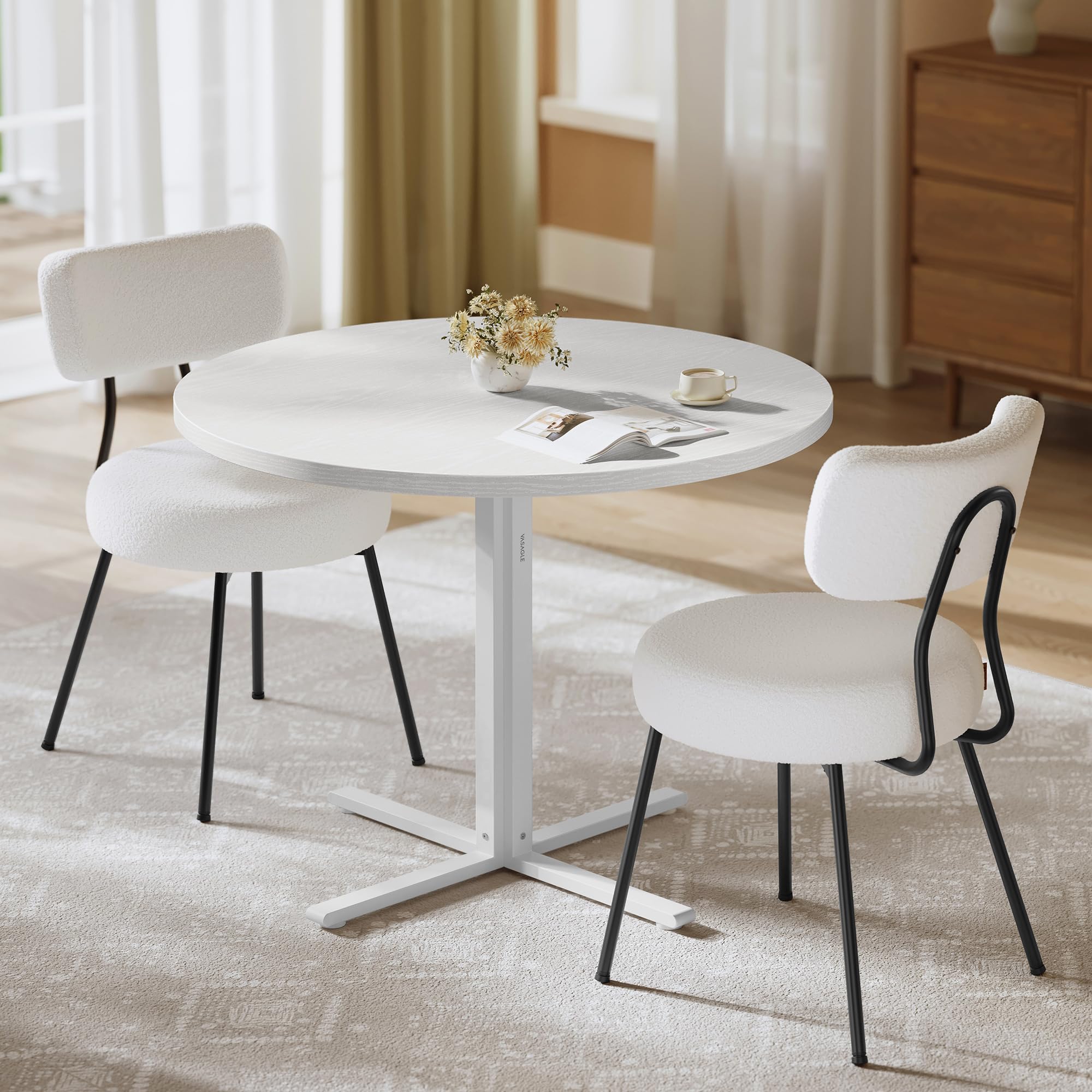 Photo 1 of ***CHAIR ONLY***
VASAGLE Dining Table Set, Round Dining Table with 2 Upholstered Kitchen Chairs, for Small Spaces, Kitchen, Living Room, Steel Frame, Modern Style, Snow White and Cream White UZH2507008