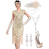 MTITE Women's Flapper Dresses 1920s Dresses for Women Great Gatsby Sequin Fringed Roaring 20s with 20s Accessories Set