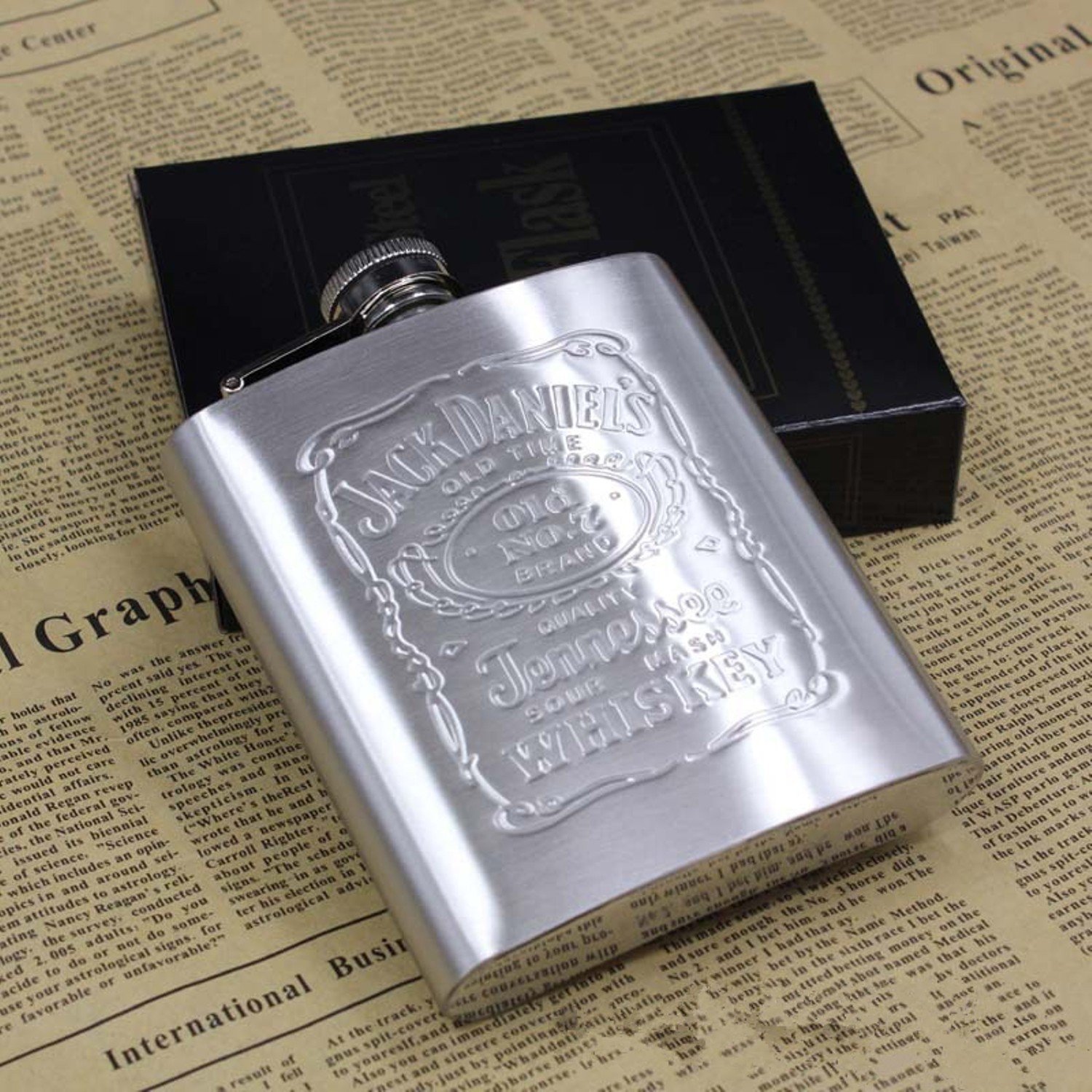 With Box Portable Stainless Steel Hip Flask 7oz Embossed Flagon Flasks Russian Wine Beer Whiskey Bottle Alcohol