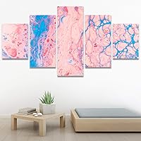 SIGNWIN 5 Panel Canvas Wall Art Modern Art Abstract Brushstroke Closeup Digital Art Minimalism Minimalist Multicolor Pastel for Home Decorations Ready to Hang - 60