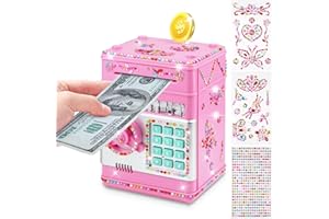 RANPHYKX Piggy Bank for Kids Girls Boys with Password Code Lock Cash Coin Can Piggy Bank Girls Electronic Money Safe Bank for Kids Money Box with DIY Diamond Sticker Gift for 4 7 8 9 10 11 Year Old Boys