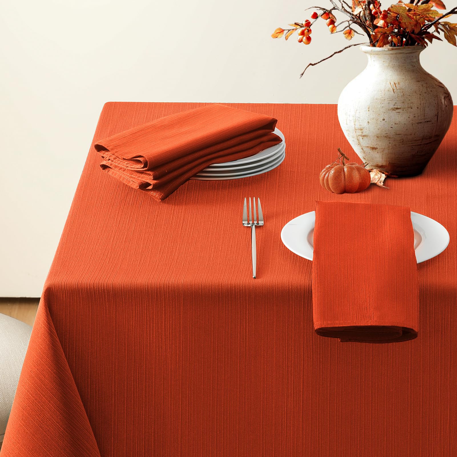 Photo 1 of Softalker Jacquard Fall Tablecloth Rectangle - Burnt Orange Geometric Line Thick Table Cloth Waterproof Stain Resistant Washable Table Covers for Autumn Thanksgiving Holiday Party (52 x 70 inch)