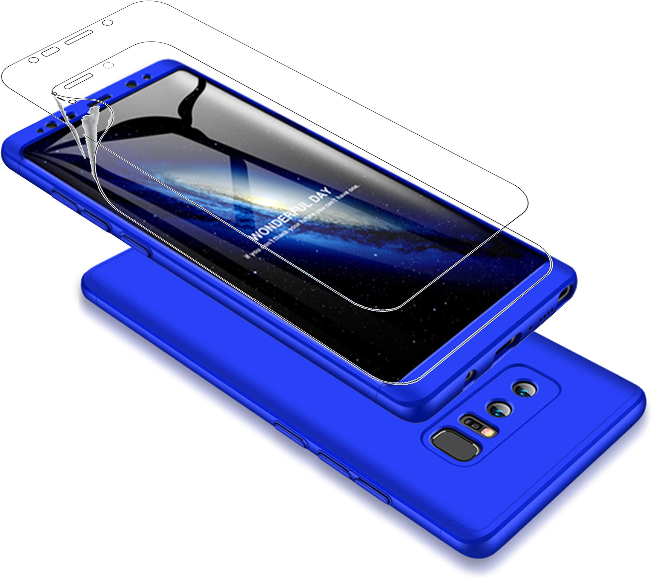 DECHYI Samsung Note 8 case 360 degree Blue Protection Matte Ultra Slim Cover PC Hard Case Body Protection Scratchproof Cover 360 degree Full Cover 3 in 1 Blue