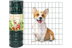 HEASON Green Welded Wire Fence 48in H x 50ft L, 2in X 3in 16GA PVC Coated Chicken Wire Fencing, 2/3/4/5/6 Ft Tall Wire Mesh Roll for Dog Border Garden Yard Vegetable Plant Protection Poultry Netting