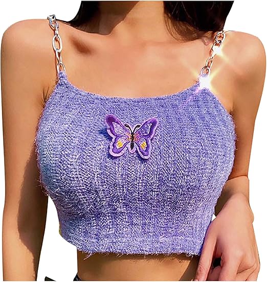 Butterfly Crop Tops for Women Sleeveless Casual Fit Cute