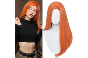 HALF AND HALF Long Straight Anime Orange Wig Ginger Side Part Fire Wig 23.6'' Synthetic Hair for Women Daily Halloween Costumes Party