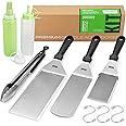 OUII Griddle Accessories Kit for Blackstone and Camp Chef - 6 Pieces Griddle Spatula Set with 4x8 Inches Supersize Griddle Flipper, Turner, Metal Spatulas, Bottles & Hooks for Hibachi Grilling