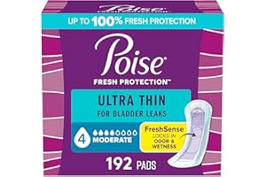 Poise Ultra Thin Incontinence Pads & Postpartum Pads for Bladder Leaks, 4 Drop Moderate Absorbency, Regular Length, 192 Count (4 Packs of 48), Packaging May Vary