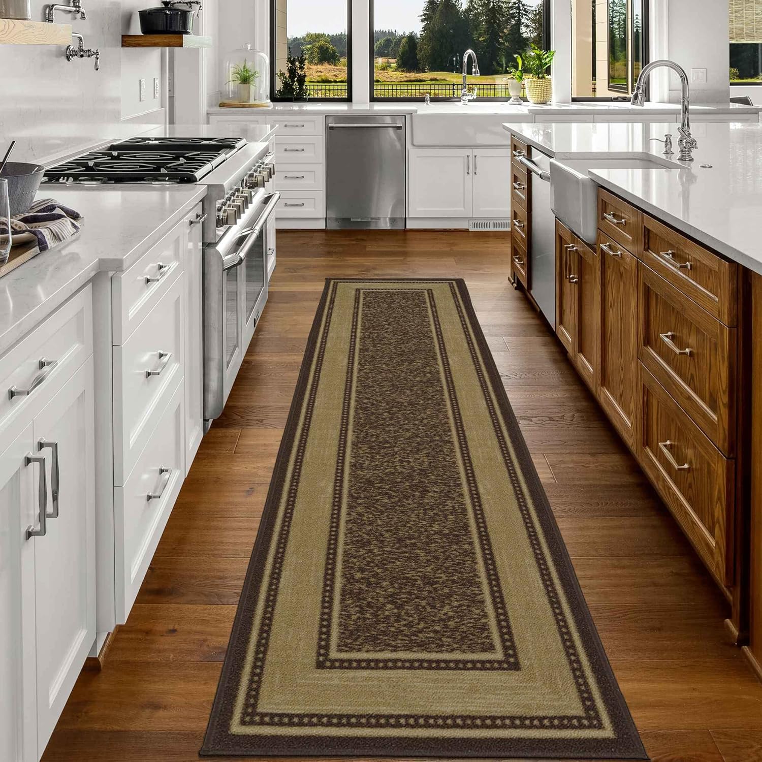 Rugs, Pads & Protectors - Machine Washable Bordered Design Non-Slip Rubberback 3x10 Traditional Runner Rug for Hallway, Kitchen, Bedroom, Living Room, 2'7