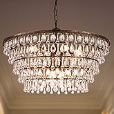 Wellmet Crystal Chandelier Farmhouse 5 Tiers Crystal Light Fixtures Hanging Modern Bronze Ceiling Pendant Light, Chandeliers 