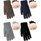 Janmercy 4 Pairs Fleece Lined Gloves for Women Men Cold Weather Thick Knit Touchscreen Gloves Warm Winter Spring Gifts