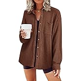 HOTOUCH Waffle Button Down Shirts for Women Dressy Casual Work Shacket V Neck Long Sleeve Lightweight Tops with Pocket