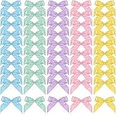 50PCS Self Adhesive Satin Bows for Gift Wrapping Pastel Small Bows for Crafts 2" Bow Decorations Pre Tied Bow with Sticky Gel Pads for Birthday Party Wedding Decorations Craft Gift Bakery Candy Bags