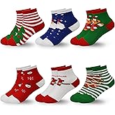 SPTRAMLE Kids Christmas Socks, Newborn Toddler Kids Crew Socks for Girls Boys(0-9 Years), 6 Pairs Baby Xmas Holiday Socks