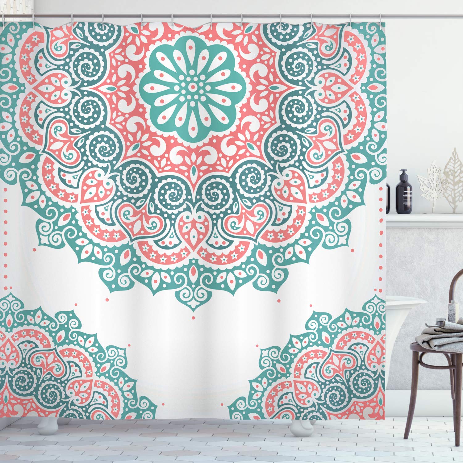 Ambesonne Henna Shower Curtain Soft Colored Mandala South Asian