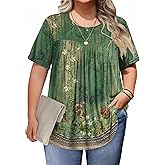 IN'VOLAND Womens Plus Size Tops Short Sleeve Tunic Crew Neck Shirts Summer Casual Loose Blouse 1X-5X