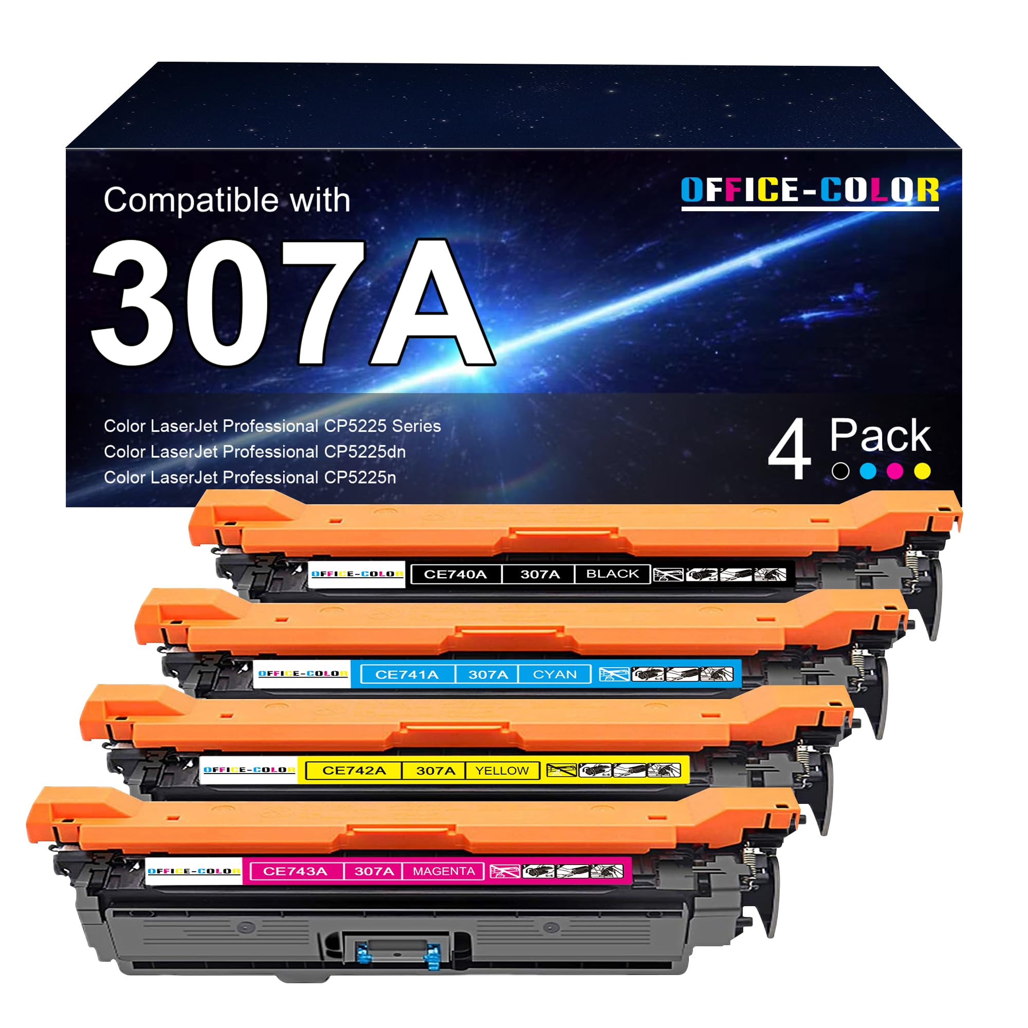 Photo 1 of 307A Toner Cartridge 4 Pack Replacement for HP 307A Works with HP Color Professional CP5225 CP5225n CP5225dn Printer Toner (Black Cyan Magenta Yellow)