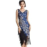 BABEYOND 1920s Vintage Peacock Sequined Dress Gatsby Fringed Flapper Dress Roaring 20s Party Dress